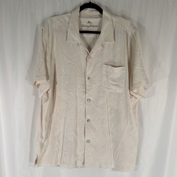 Tommy Bahama 100% Silk Shirt Men's Large White Floral Short Sleeve Button Up - Picture 1 of 6